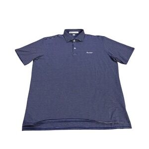 Holderness & Bourne Mens XL Tailored Fit Polo Shirt Navy Blue Striped Hualalai